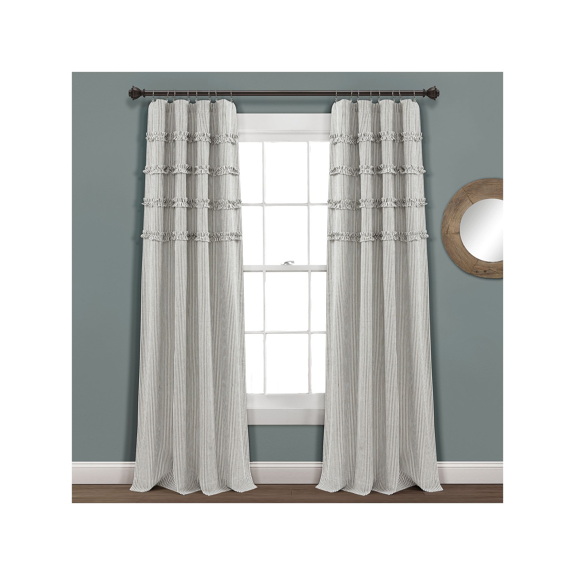 Lush Decor Vintage Stripe Yarn Dyed Cotton Window Curtains Set, Gray