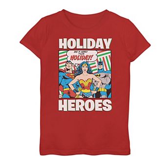 Girls 6-16 DC Comics Justice League Holiday Heroes Christmas Tee