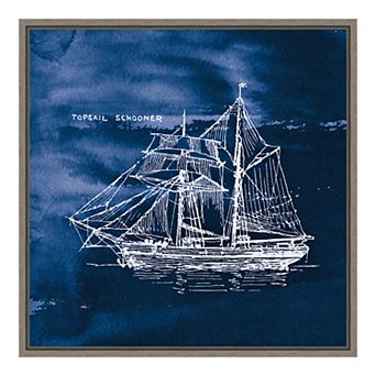 Amanti Art Sailing Ships Indigo Framed Canvas Print