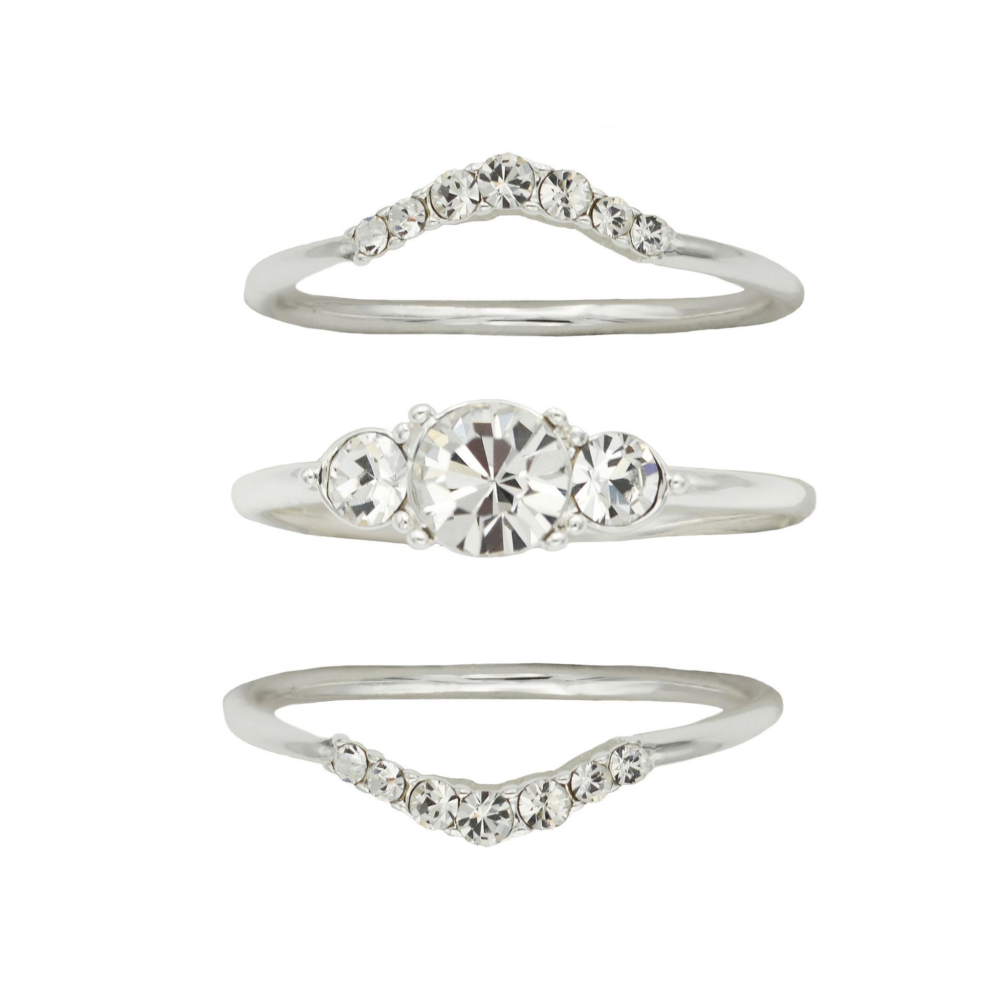 City Luxe 3-pc. Crystal Ring Set, Womens, Size: 9, Silver Tone Clear