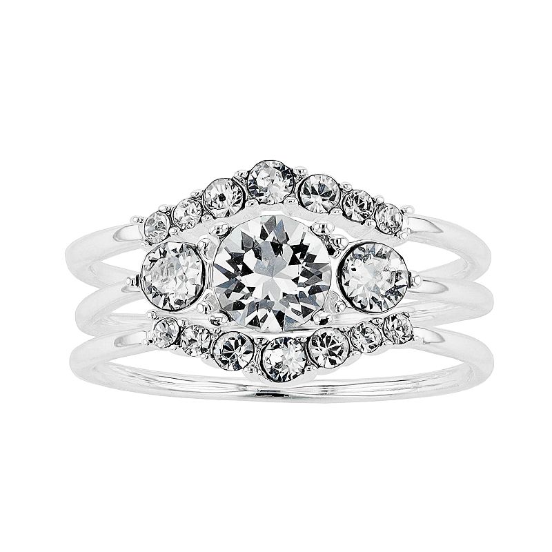 Brilliance 3-pc. Crystal Ring Set, Womens, Size: 8, White