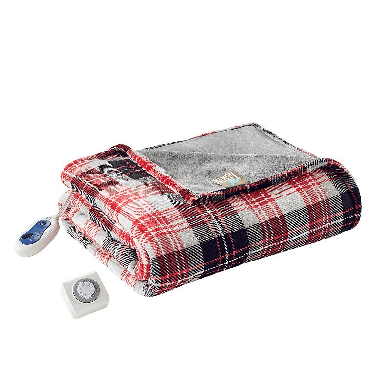 True North Jacob Oversized Plush Electric Heated Throw Blanket, Red