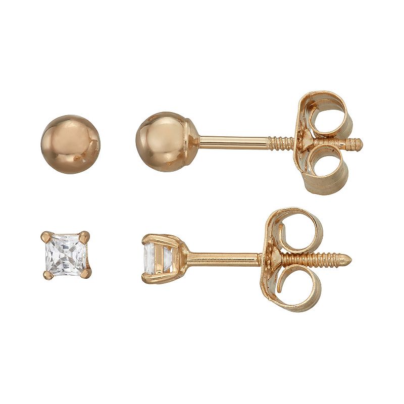 Charming Girl 14k White Gold Ball & Cubic Zirconia Stud Earrings Set, Girl
