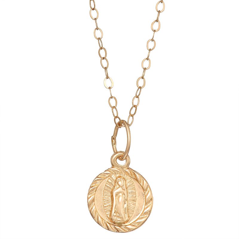 Charming Girl 14k Gold Our Lady of Guadalupe Pendant Necklace, Womens