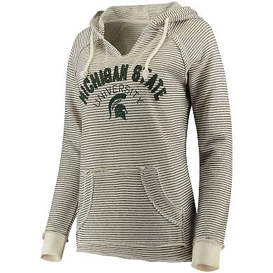Women's Blue 84 Cream Michigan State Spartans PRG Striped French Terry V-Neck Hoodie