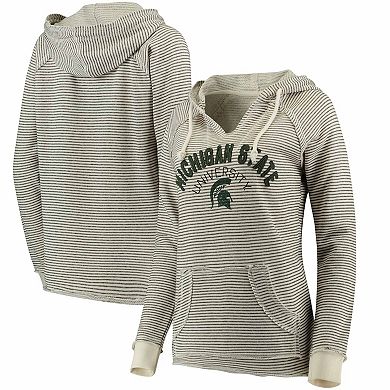 Women's Blue 84 Cream Michigan State Spartans PRG Striped French Terry V-Neck Hoodie