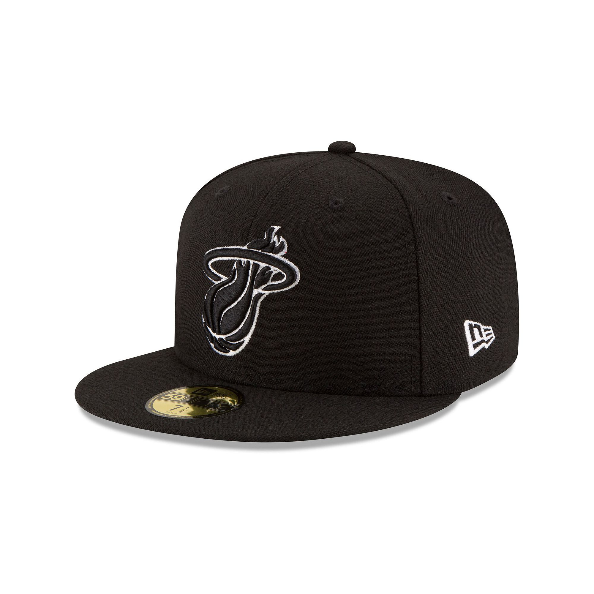Mens New Era Black Miami Heat Black & White Logo 59FIFTY Fitted Hat, Size:
