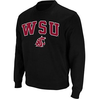Men's Colosseum Black Washington State Cougars Arch & Logo Crew Neck Sweatshirt
