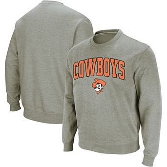 Men's Colosseum Heather Gray Oklahoma State Cowboys Arch & Logo Crew Neck Sweatshirt