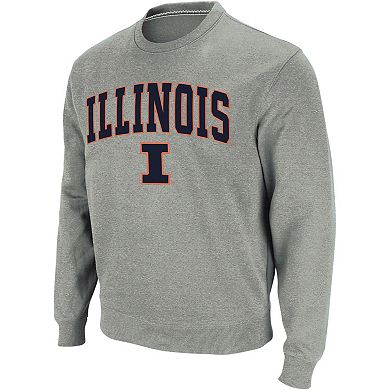 Men's Colosseum Heather Gray Illinois Fighting Illini Arch & Logo Crew Neck Sweatshirt