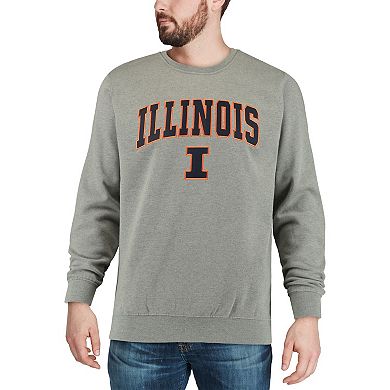 Men's Colosseum Heather Gray Illinois Fighting Illini Arch & Logo Crew Neck Sweatshirt