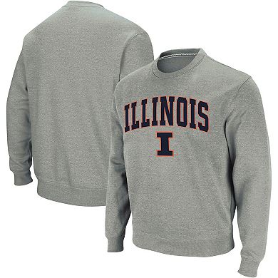 Men's Colosseum Heather Gray Illinois Fighting Illini Arch & Logo Crew Neck Sweatshirt