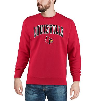 Men's Colosseum Red Louisville Cardinals Arch & Logo Crew Neck Sweatshirt