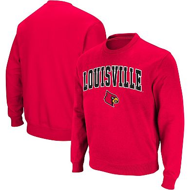 Men's Colosseum Red Louisville Cardinals Arch & Logo Crew Neck Sweatshirt