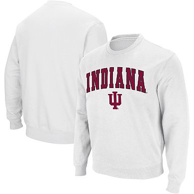 Men's Colosseum White Indiana Hoosiers Arch & Logo Crew Neck Sweatshirt