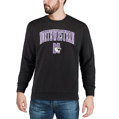 Men's Colosseum Black Northwestern Wildcats Arch & Logo Crew Neck Sweatshirt