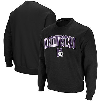 Men's Colosseum Black Northwestern Wildcats Arch & Logo Crew Neck Sweatshirt