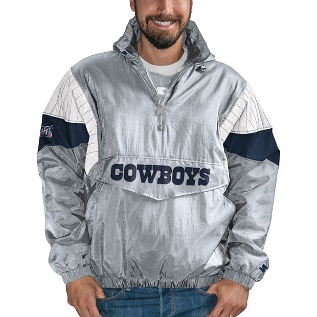 Men's Starter Gray/Navy Dallas Cowboys NFL 100 Thursday Night Lights  Quarter-Zip Breakaway Jacket