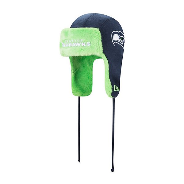 Men's New Era Neon Green/College Navy Seattle Seahawks Reversible Cuffed  Knit Hat