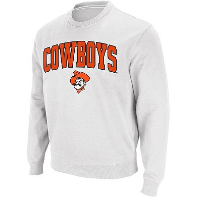 Men's Colosseum White Oklahoma State Cowboys Arch & Logo Crew Neck Sweatshirt
