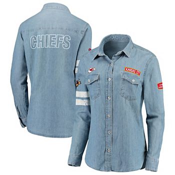 Women's WEAR by Erin Andrews Blue Kansas City Chiefs Super Bowl LVII  Champions Hoodie Full-Button Denim Jacket