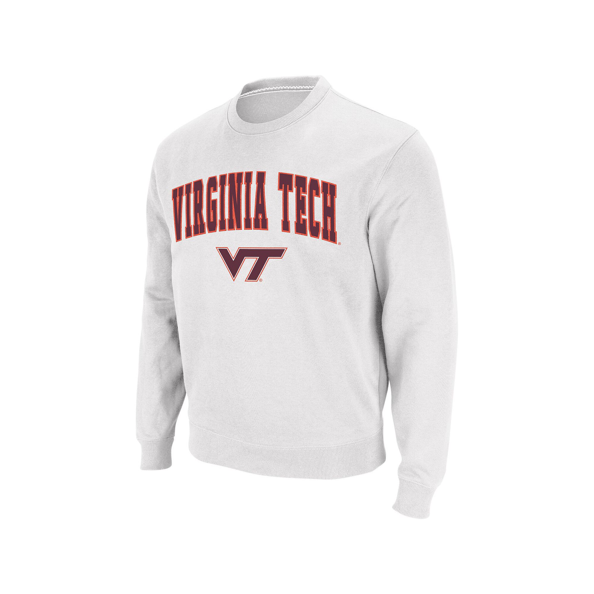 Mens Colosseum White Virginia Tech Hokies Arch & Logo Crew Neck Sweatshirt