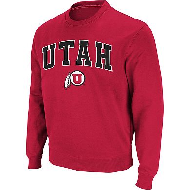 Men's Colosseum Red Utah Utes Arch & Logo Crew Neck Sweatshirt