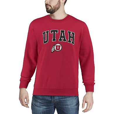 Men's Colosseum Red Utah Utes Arch & Logo Crew Neck Sweatshirt