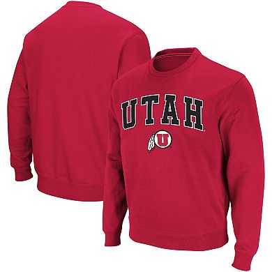 Men's Colosseum Red Utah Utes Arch & Logo Crew Neck Sweatshirt