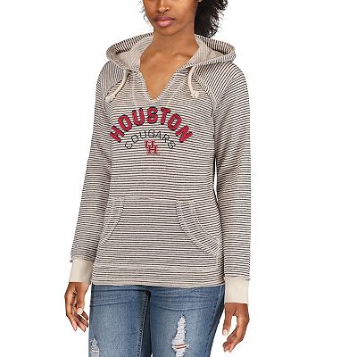 Women s Blue 84 Cream Houston Cougars Striped French Terry V Neck Hoodie