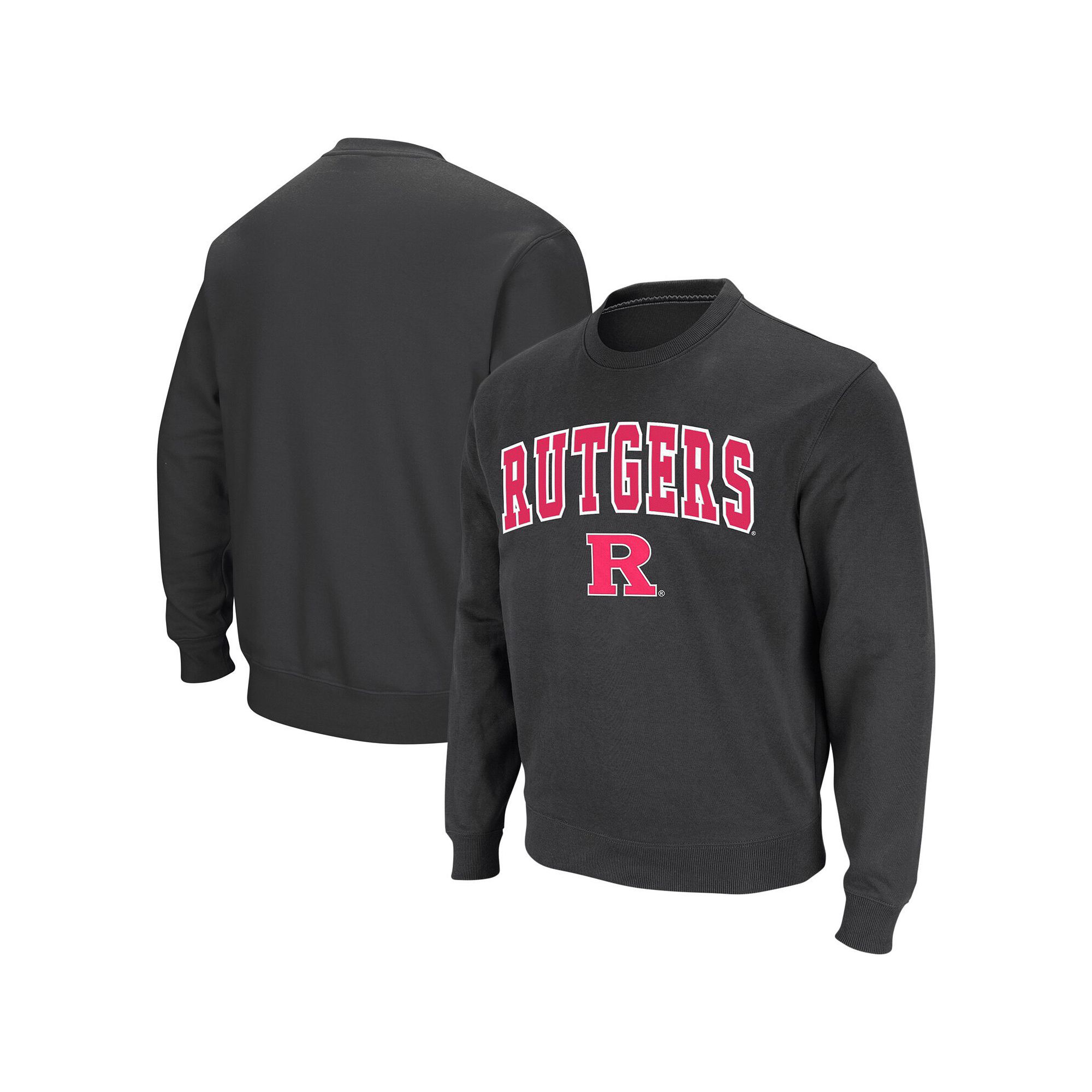 Mens Colosseum Charcoal Rutgers Scarlet Knights Arch & Logo Crew Neck Swea