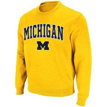 Men's Colosseum Maize Michigan Wolverines Arch & Logo Crew Neck Sweatshirt