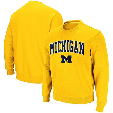 Men's Colosseum Maize Michigan Wolverines Arch & Logo Crew Neck Sweatshirt