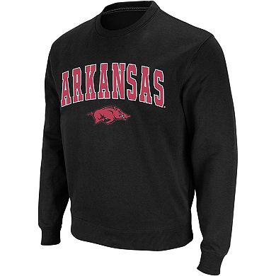 Men's Colosseum Black Arkansas Razorbacks Arch & Logo Crew Neck Sweatshirt