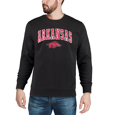 Men's Colosseum Black Arkansas Razorbacks Arch & Logo Crew Neck Sweatshirt