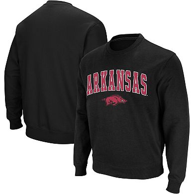 Men's Colosseum Black Arkansas Razorbacks Arch & Logo Crew Neck Sweatshirt