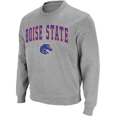 Men's Colosseum Heather Gray Boise State Broncos Arch & Logo Crew Neck Sweatshirt