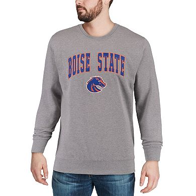 Men's Colosseum Heather Gray Boise State Broncos Arch & Logo Crew Neck Sweatshirt