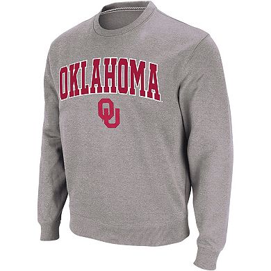 Men's Colosseum Heather Gray Oklahoma Sooners Arch & Logo Crew Neck Sweatshirt