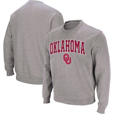 Men's Colosseum Heather Gray Oklahoma Sooners Arch & Logo Crew Neck Sweatshirt
