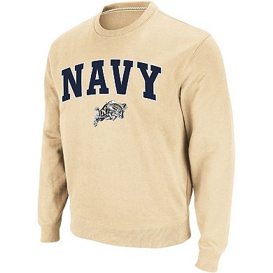 Men's Colosseum Gold Navy Midshipmen Arch & Logo Crew Neck Sweatshirt