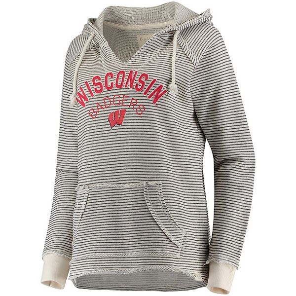 Women's Blue 84 Cream Wisconsin Badgers Striped French Terry V-Neck ...