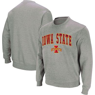 Men's Colosseum Heather Gray Iowa State Cyclones Arch & Logo Crew Neck Sweatshirt