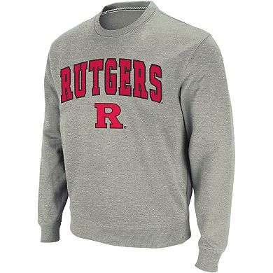 Men's Colosseum Heather Gray Rutgers Scarlet Knights Arch & Logo Crew Neck Sweatshirt