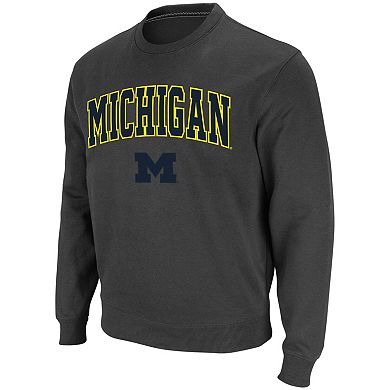 Men's Colosseum Charcoal Michigan Wolverines Arch & Logo Crew Neck ...