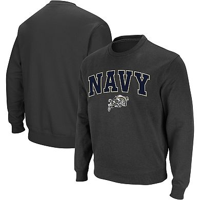 Men's Colosseum Charcoal Navy Midshipmen Arch & Logo Crew Neck Sweatshirt