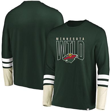 Men's Majestic Green/White Minnesota Wild 5 Minute Major Tri-Blend Long Sleeve T-Shirt