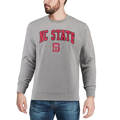 Men's Colosseum Heather Gray NC State Wolfpack Arch & Logo Crew Neck Sweatshirt