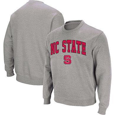 Men's Colosseum Heather Gray NC State Wolfpack Arch & Logo Crew Neck Sweatshirt