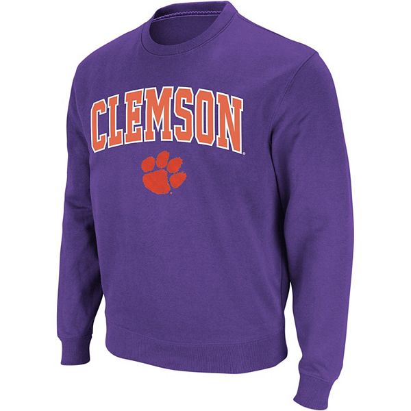 Men's Colosseum Purple Clemson Tigers Arch & Logo Crew Neck Sweatshirt